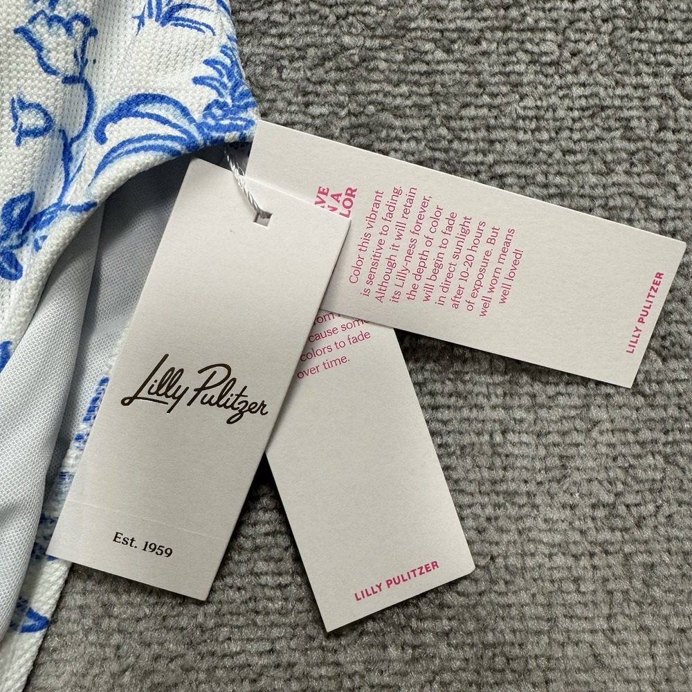 NWT Lilly Pulitzer Size 8 Aemma Ruffle Swim Suit White Blue Tall Tales Giraffe - Picture 3 of 13